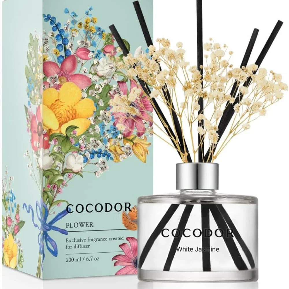 New Flower Reed Diffuser Set / 6.7oz / White Jasmine/Scent Diffuser with Sticks